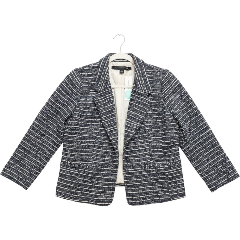 Kensie Rebekah Wool Tweed Blazer Womens Large Navy New Textured 36037-424-B